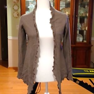 PURE Collection 100% Cashmere Set, TAUPE, lettuce edge tie front, size 10